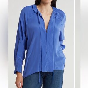 Joie NWT Daisy 100% SILK V-Neck with Ties Long Sleeve Button Cuff Blouse small